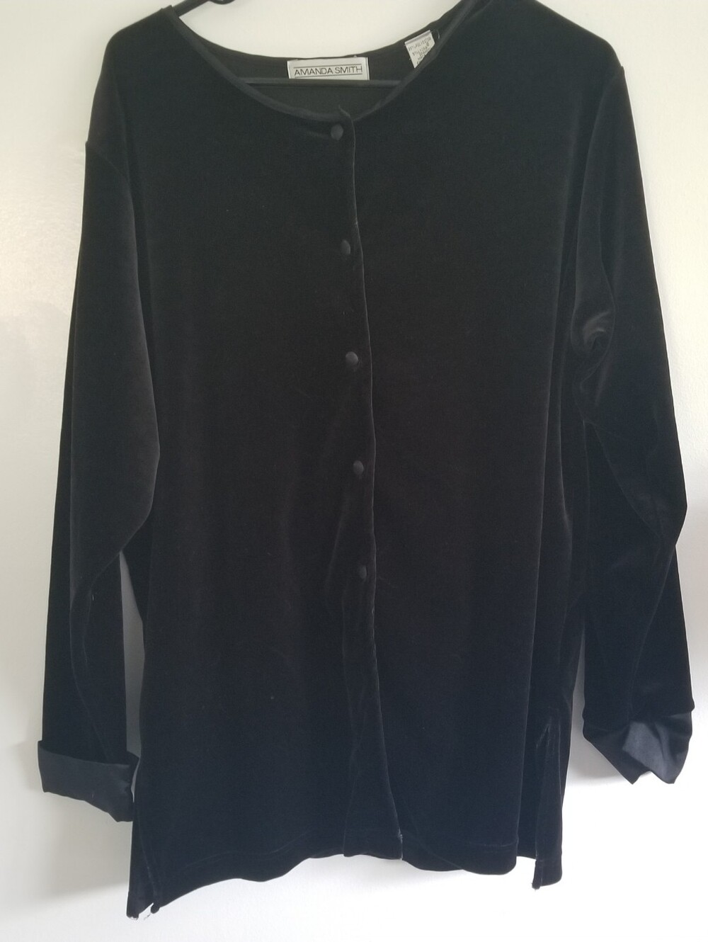 Amanda Smith Black Velvet Button-Front Blouse